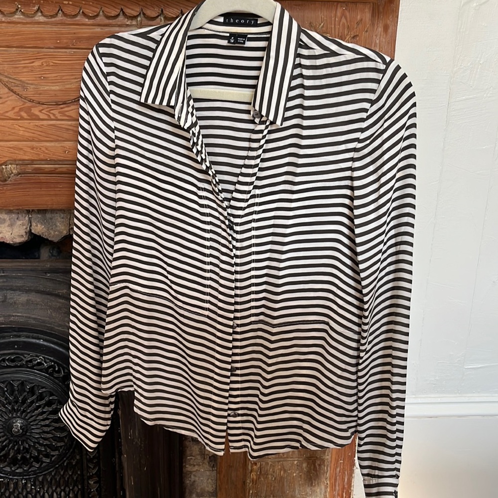 Theory Silk Striped Blouse